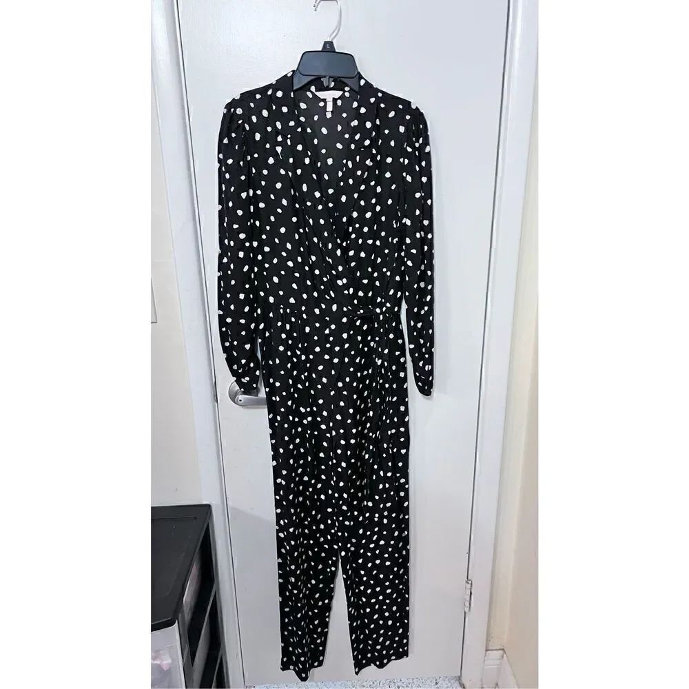 Rebecca Taylor Women's Long Sleeve Polka Dot Wrap Style Jumpsuit Black Size 4